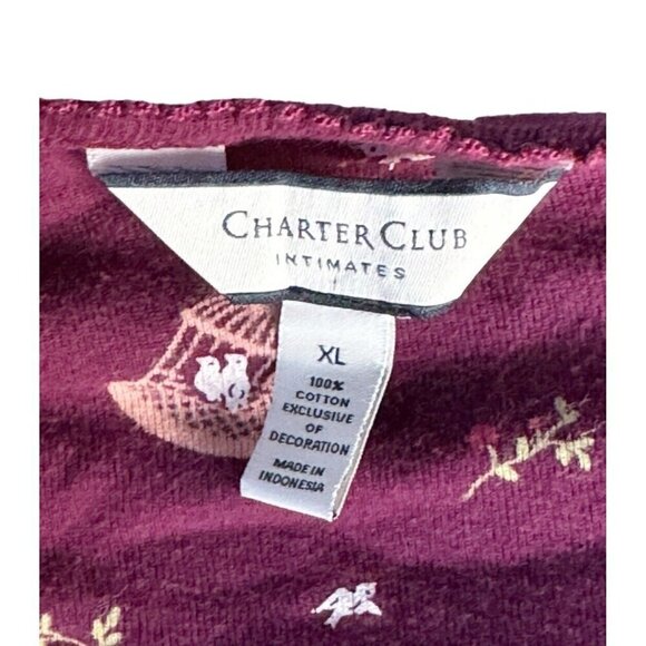 Charter Club Intimates Womens Sz XL Burgundy White Birds Button Down Pajama Top - Picture 4 of 8